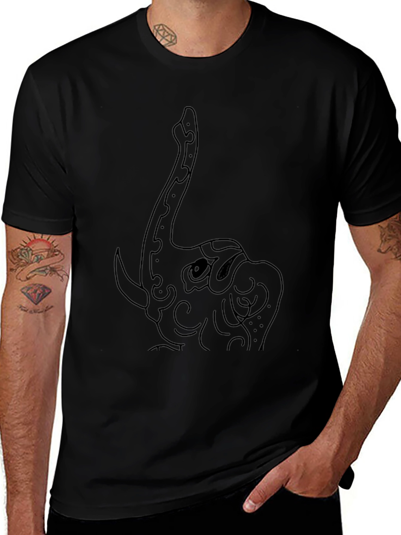 Elephant Outline Black T-Shirt