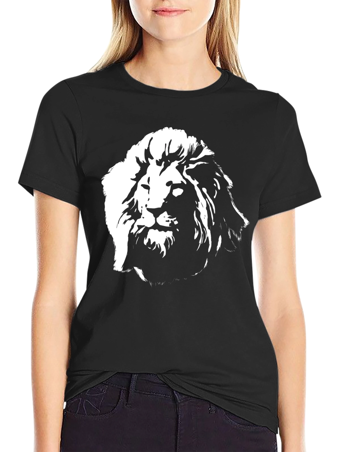 Lion Graphic Tee - Black Cotton Blend T-Shirt
