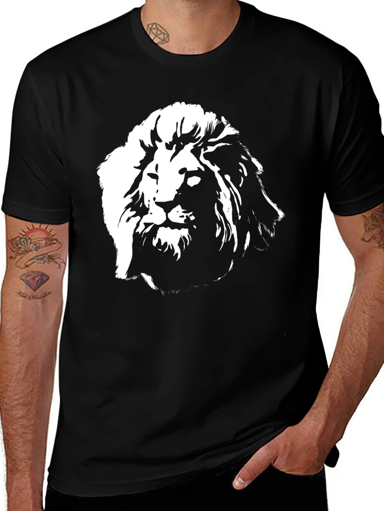 Lion Graphic Tee - Black Cotton Blend T-Shirt