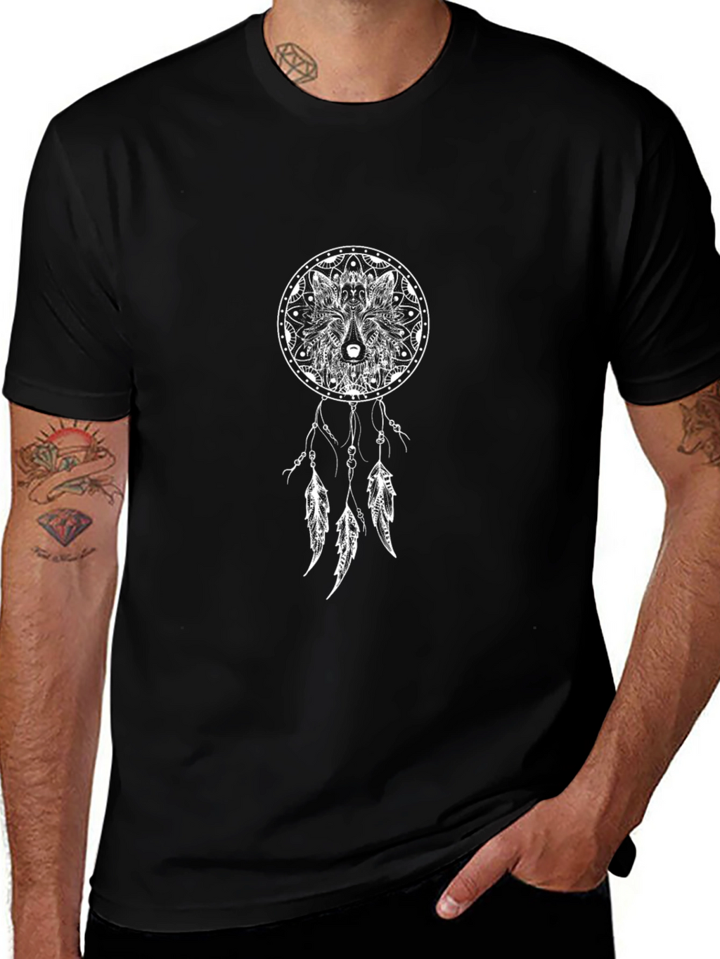 Wolf Dreamcatcher Graphic Tee - Unisex Black T-Shirt