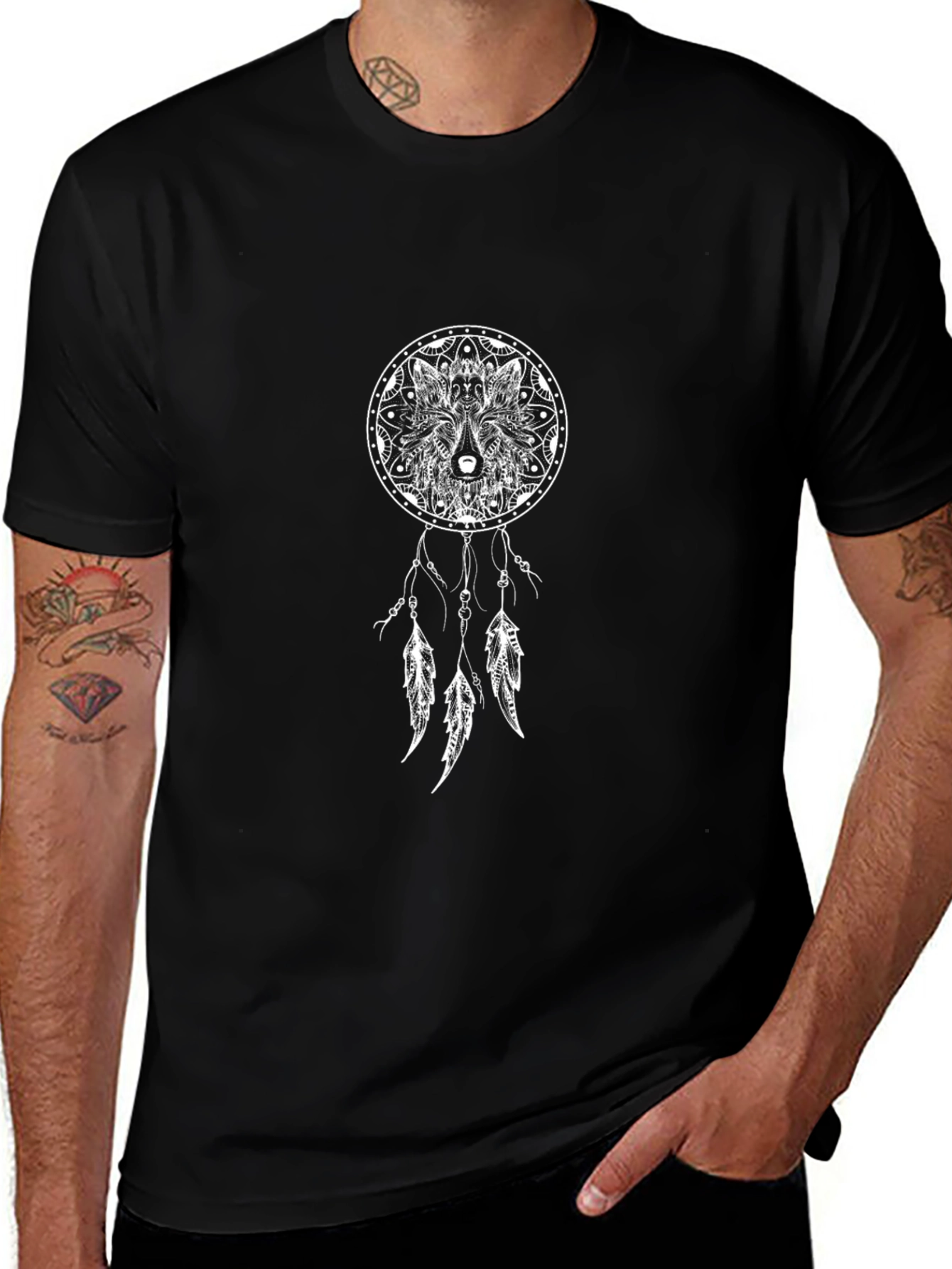 Wolf Dreamcatcher Graphic Tee - Unisex Black T-Shirt