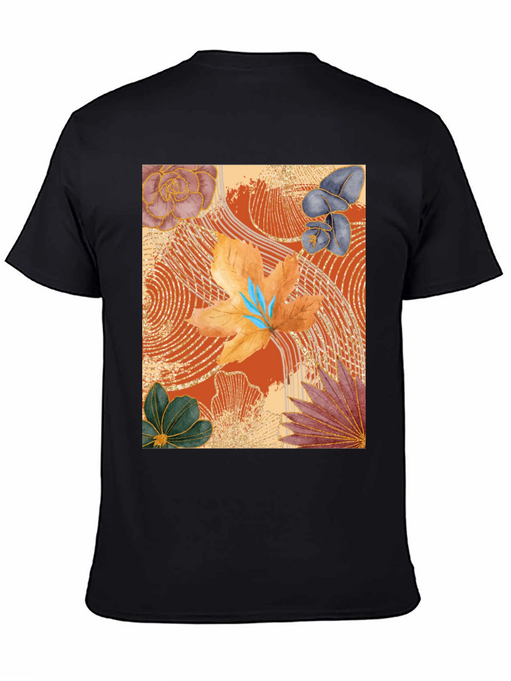 Floral Art Print Black T-Shirt