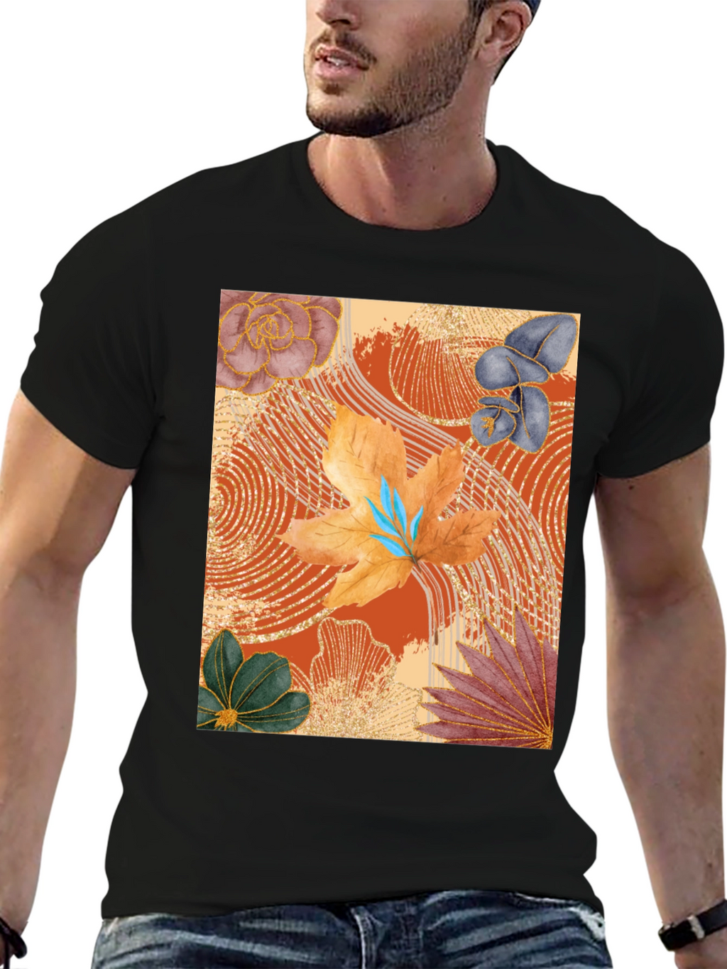 Floral Art Print Black T-Shirt