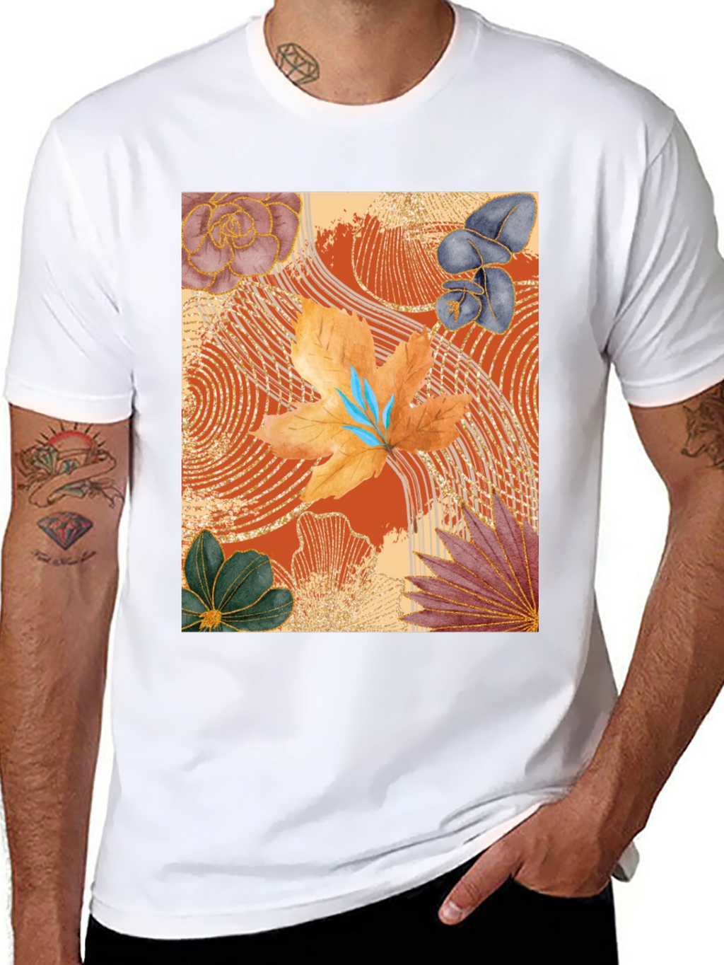 Floral Art Print Black T-Shirt