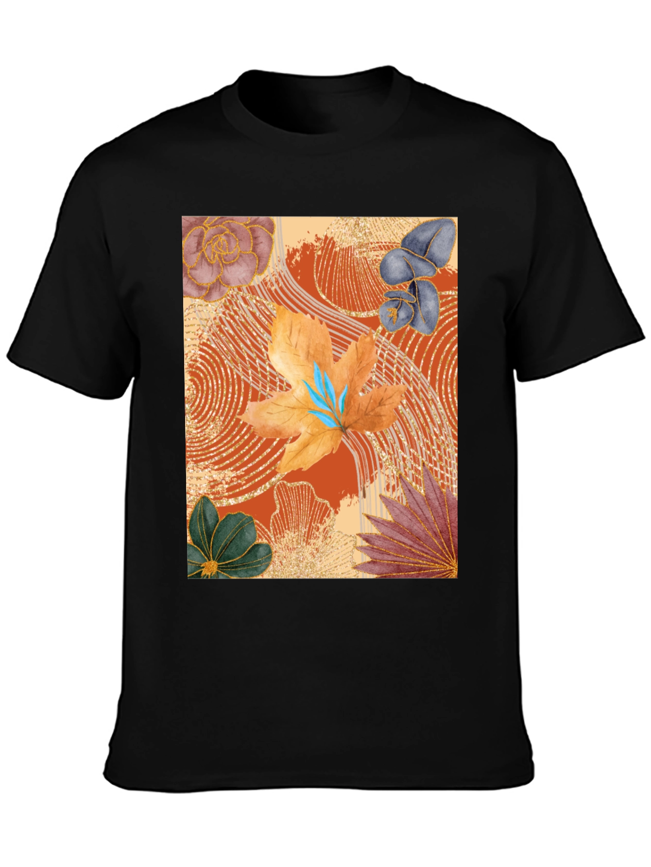 Floral Art Print Black T-Shirt