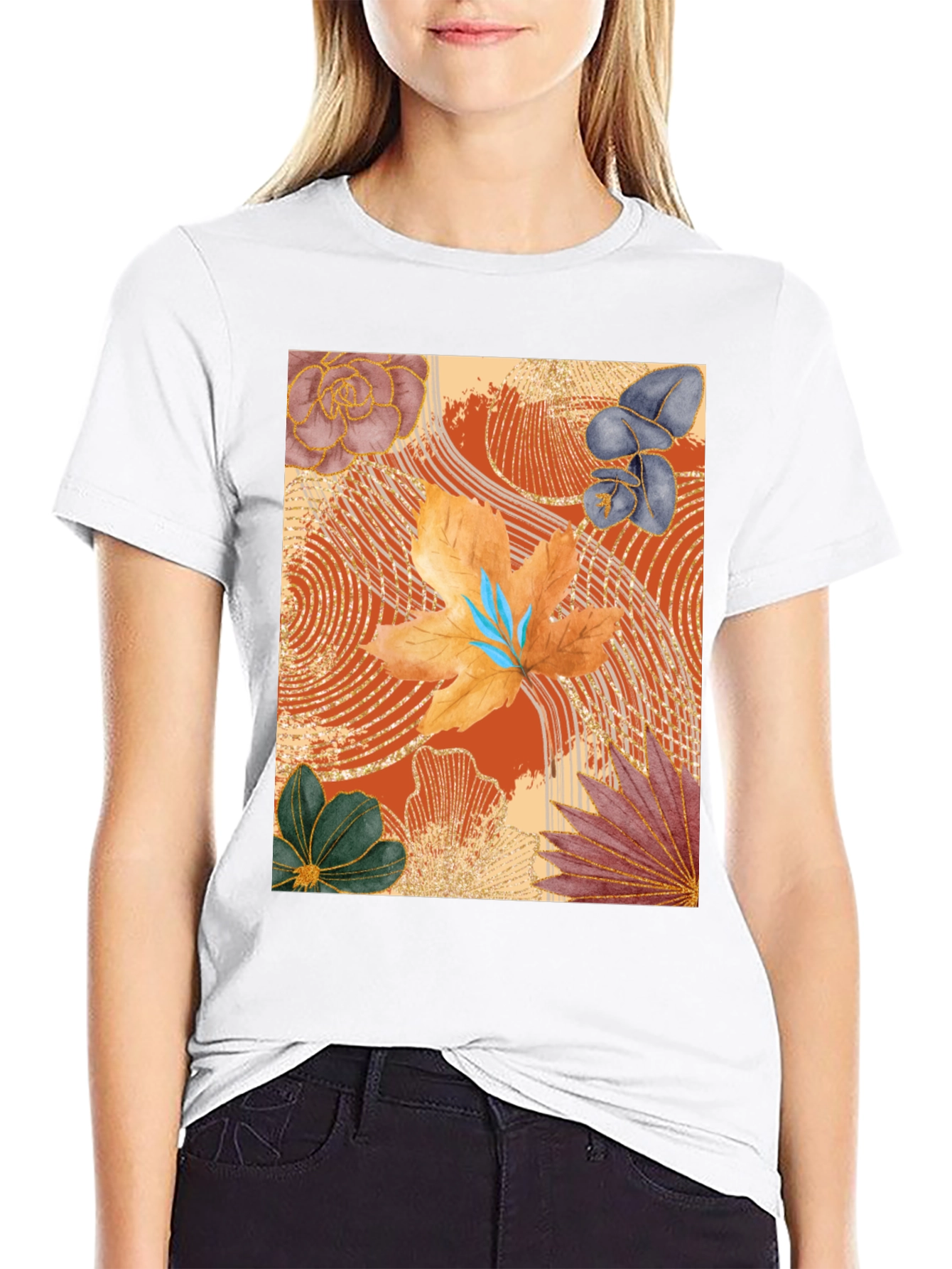 Floral Art Print Black T-Shirt