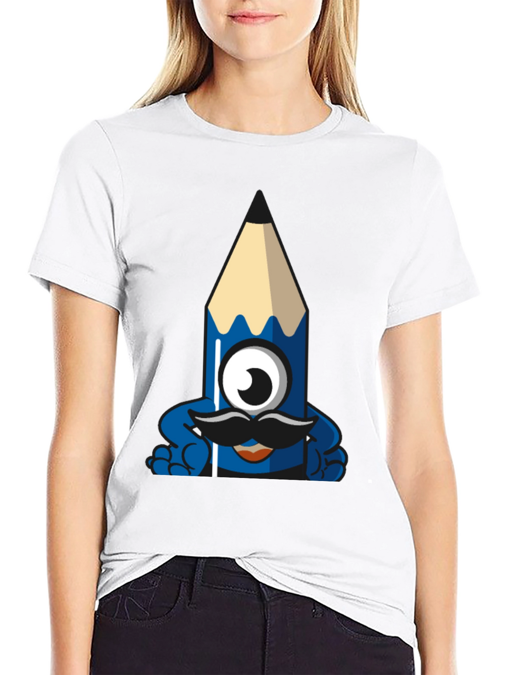 Funny Pencil Monster Graphic Tee - Black Cotton T-Shirt