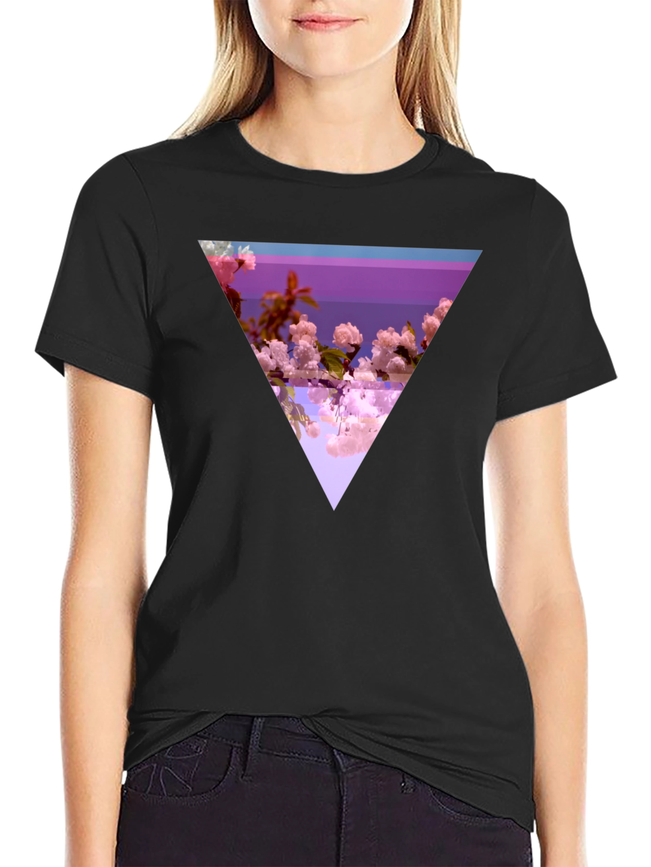 Abstract Floral Triangle Graphic Tee - Modern Black T-Shirt