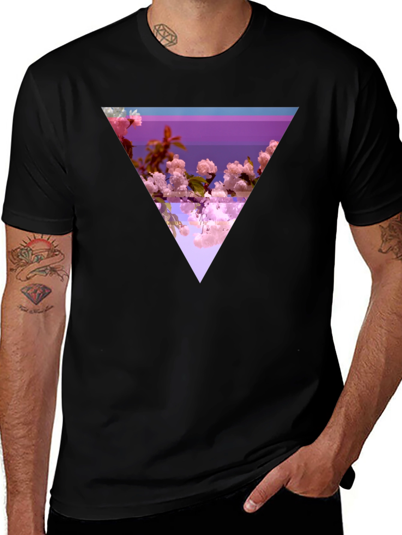 Abstract Floral Triangle Graphic Tee - Modern Black T-Shirt