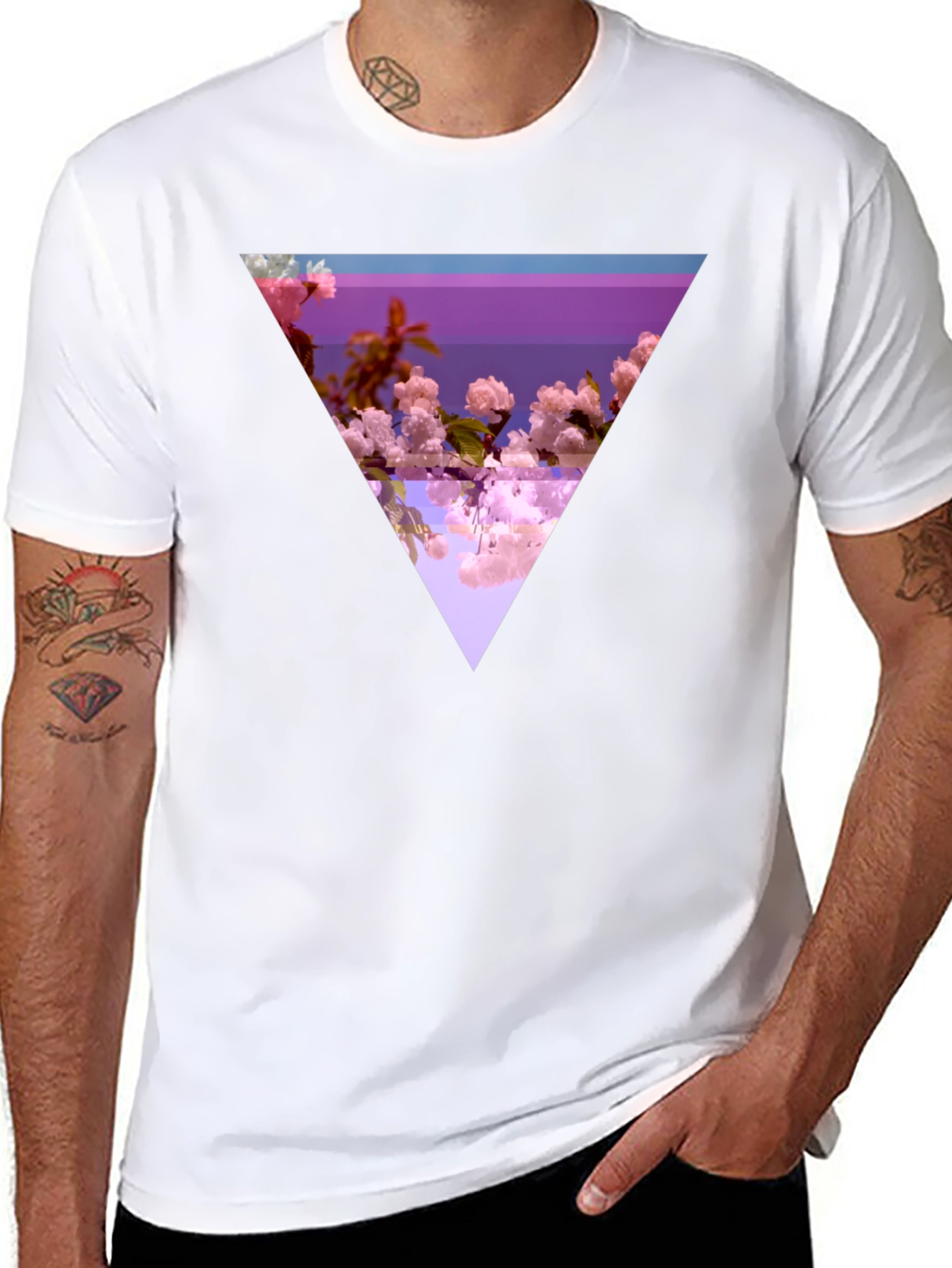 Abstract Floral Triangle Graphic Tee - Modern Black T-Shirt
