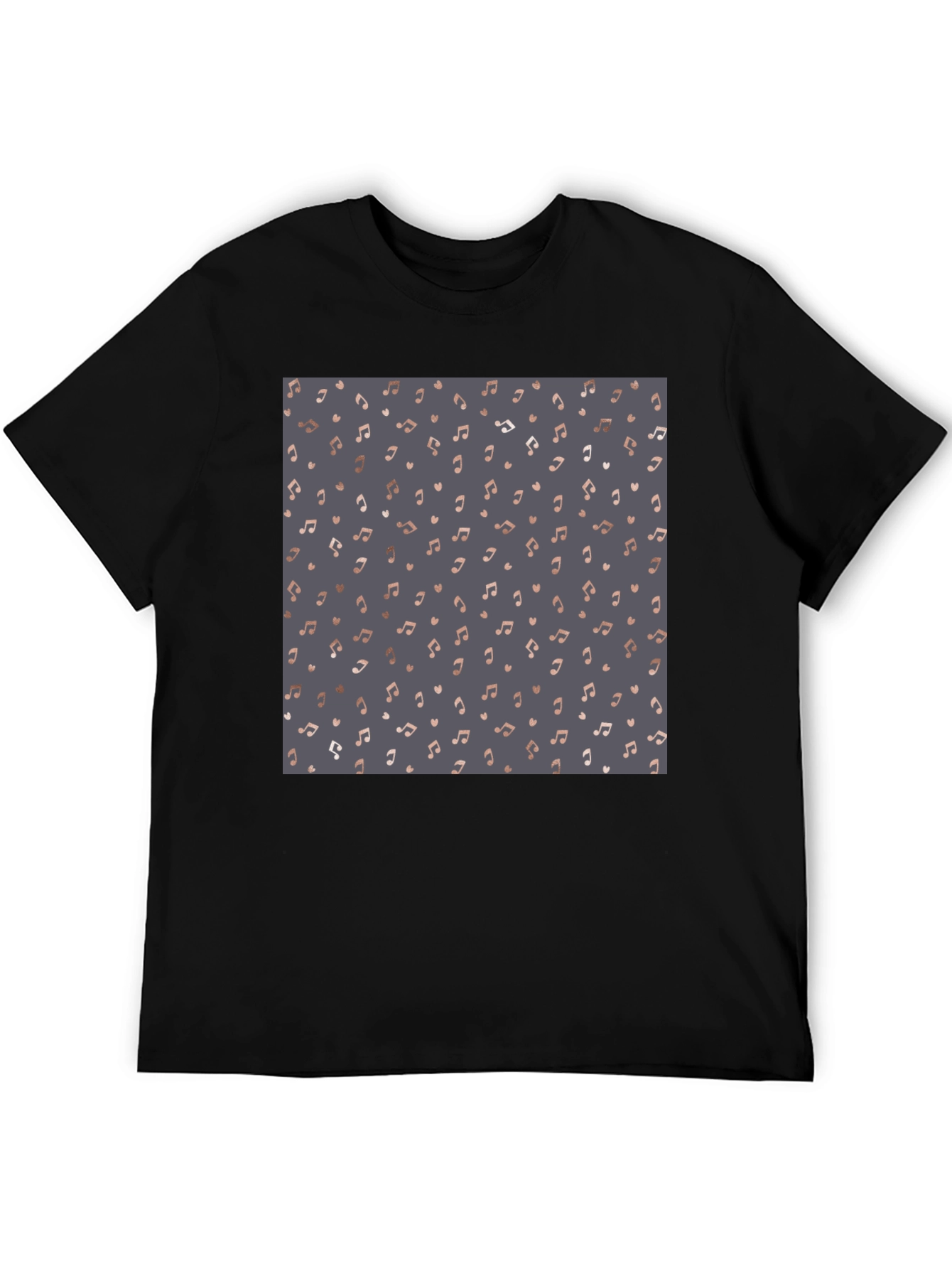 Stylish Music Note Print Black T-Shirt