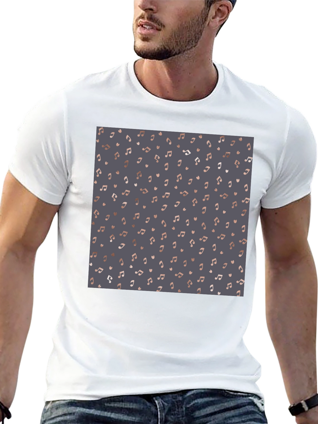 Stylish Music Note Print Black T-Shirt