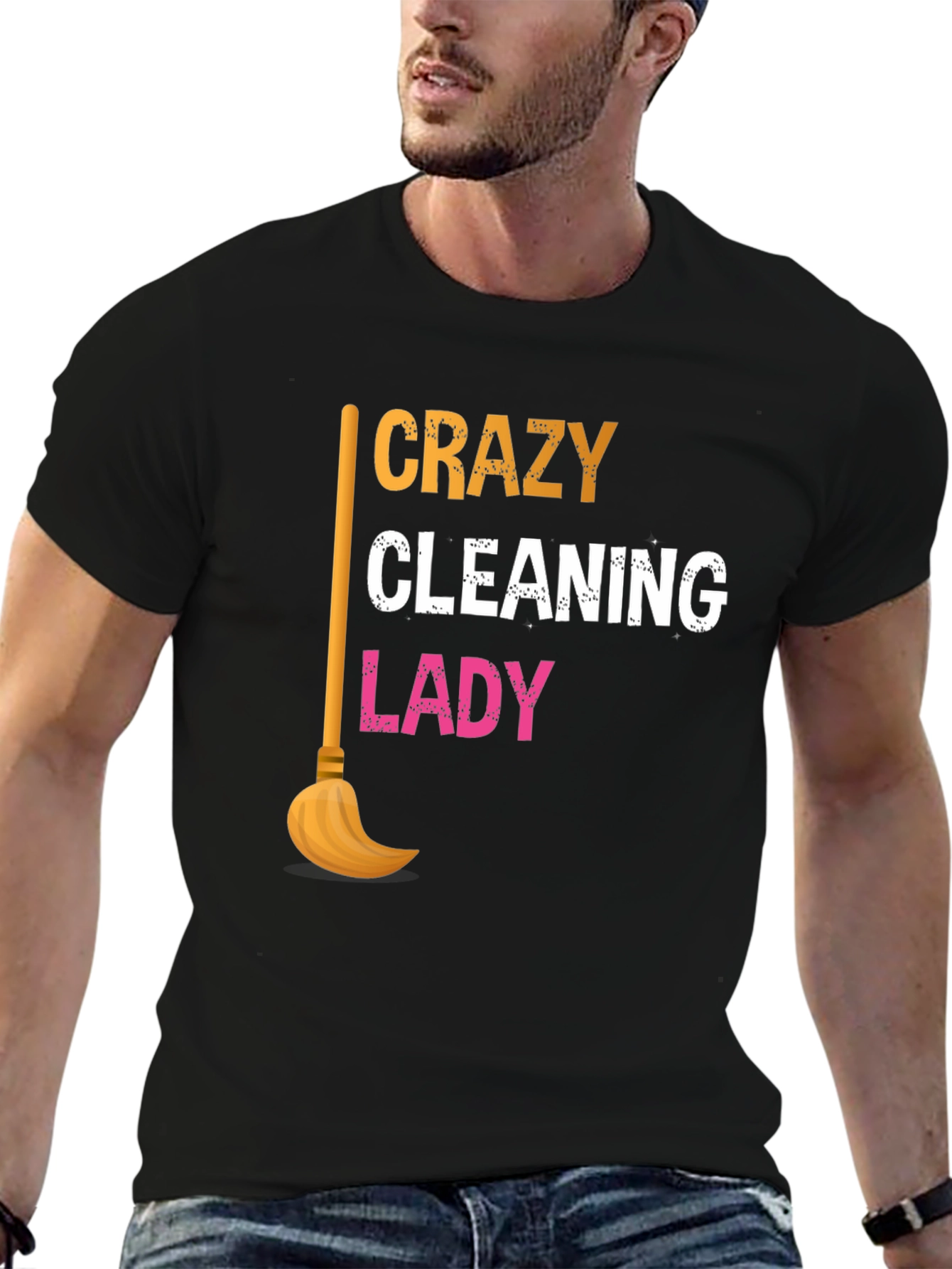 Crazy Cleaning Lady Graphic T-Shirt - Black
