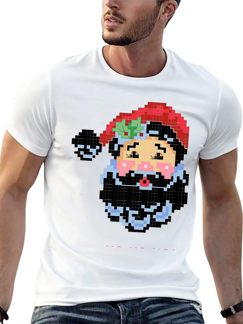 Pixel Santa Black T-Shirt