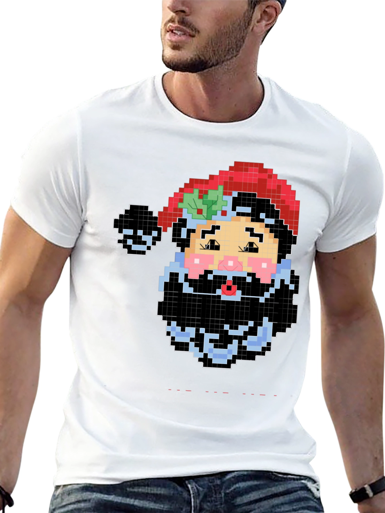 Pixel Santa Black T-Shirt