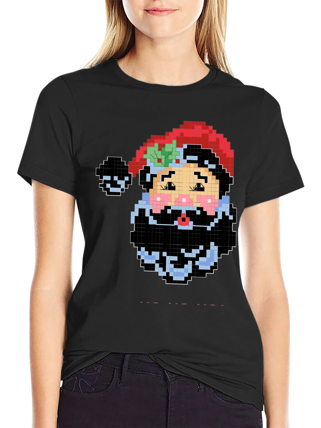 Pixel Santa Black T-Shirt