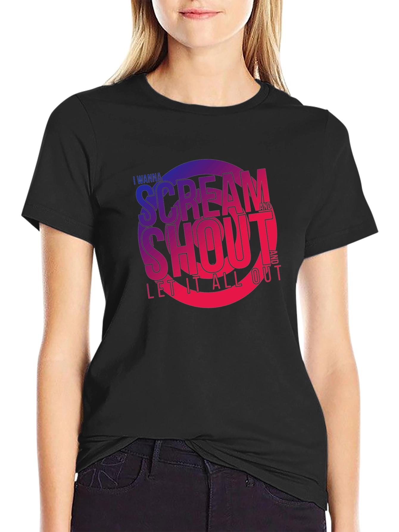 Scream & Shout Graphic Tee - Black Cotton Blend T-Shirt