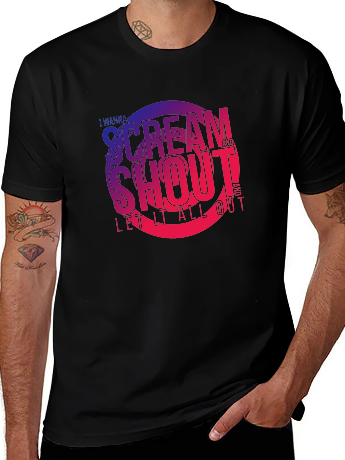 Scream & Shout Graphic Tee - Black Cotton Blend T-Shirt