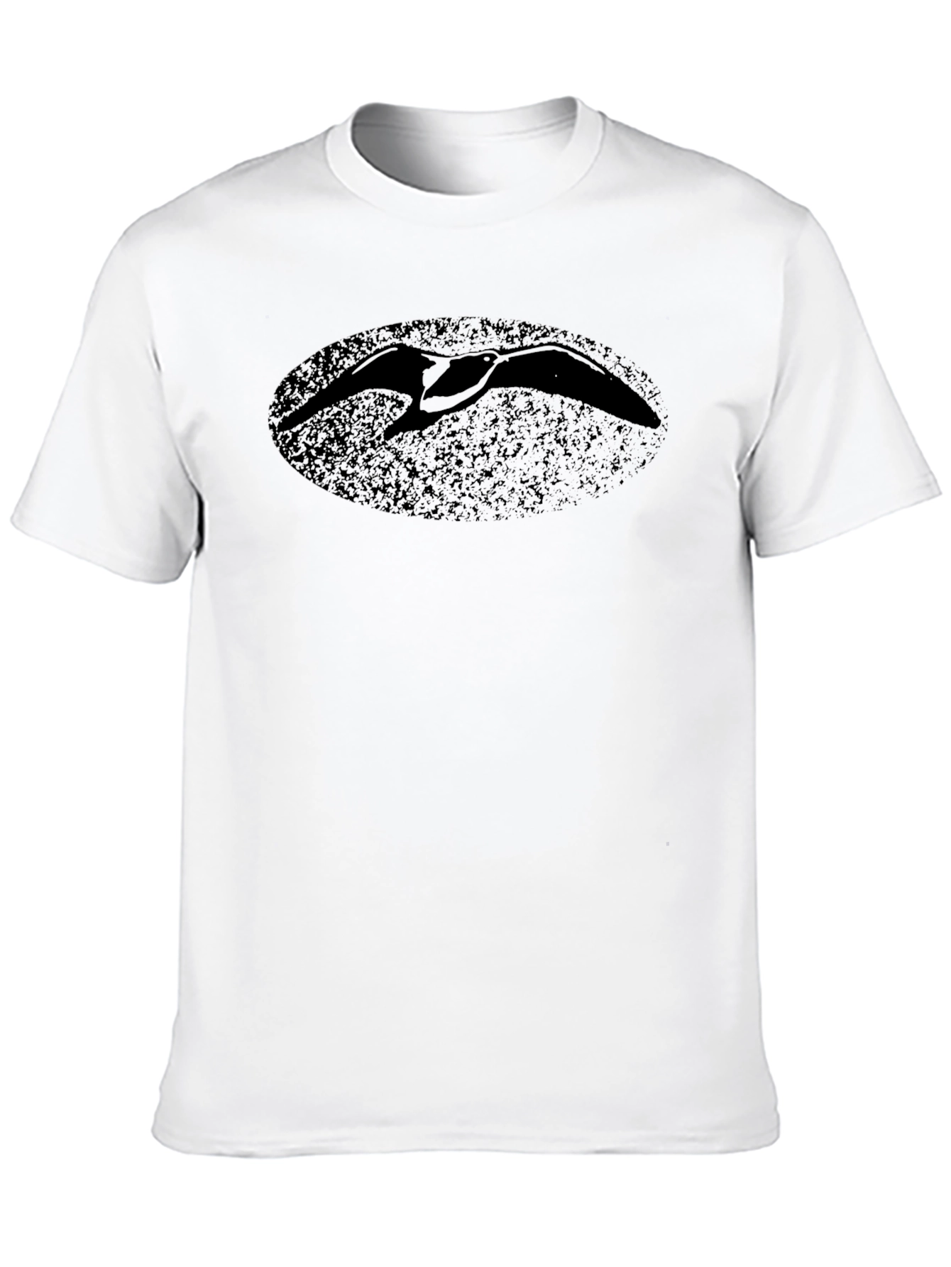 Black T-Shirt with Distressed Bird Oval Print