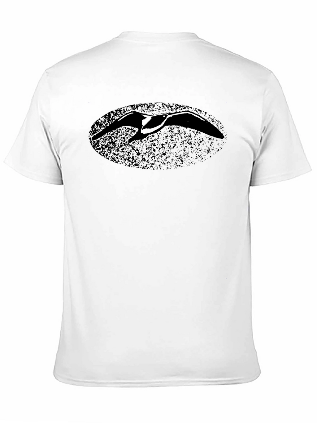 Black T-Shirt with Distressed Bird Oval Print