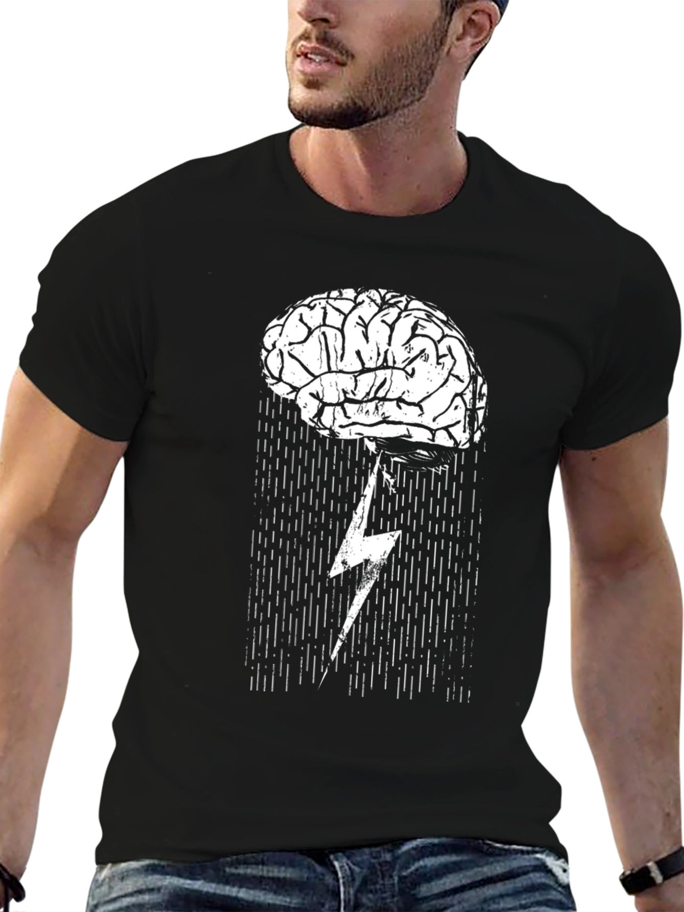 Brainstorm T-Shirt: Lightning Bolt Brain Design