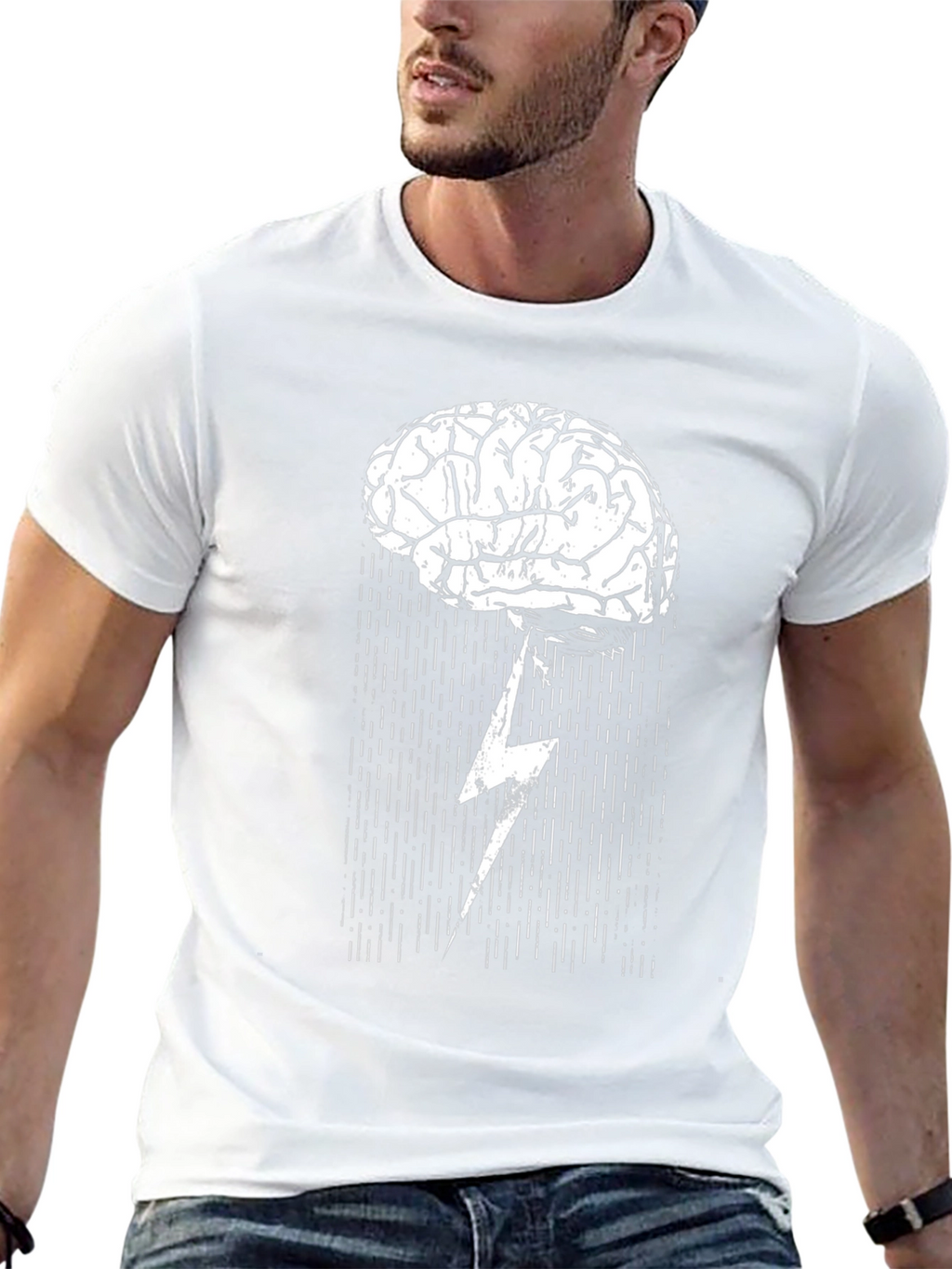 Brainstorm T-Shirt: Lightning Bolt Brain Design