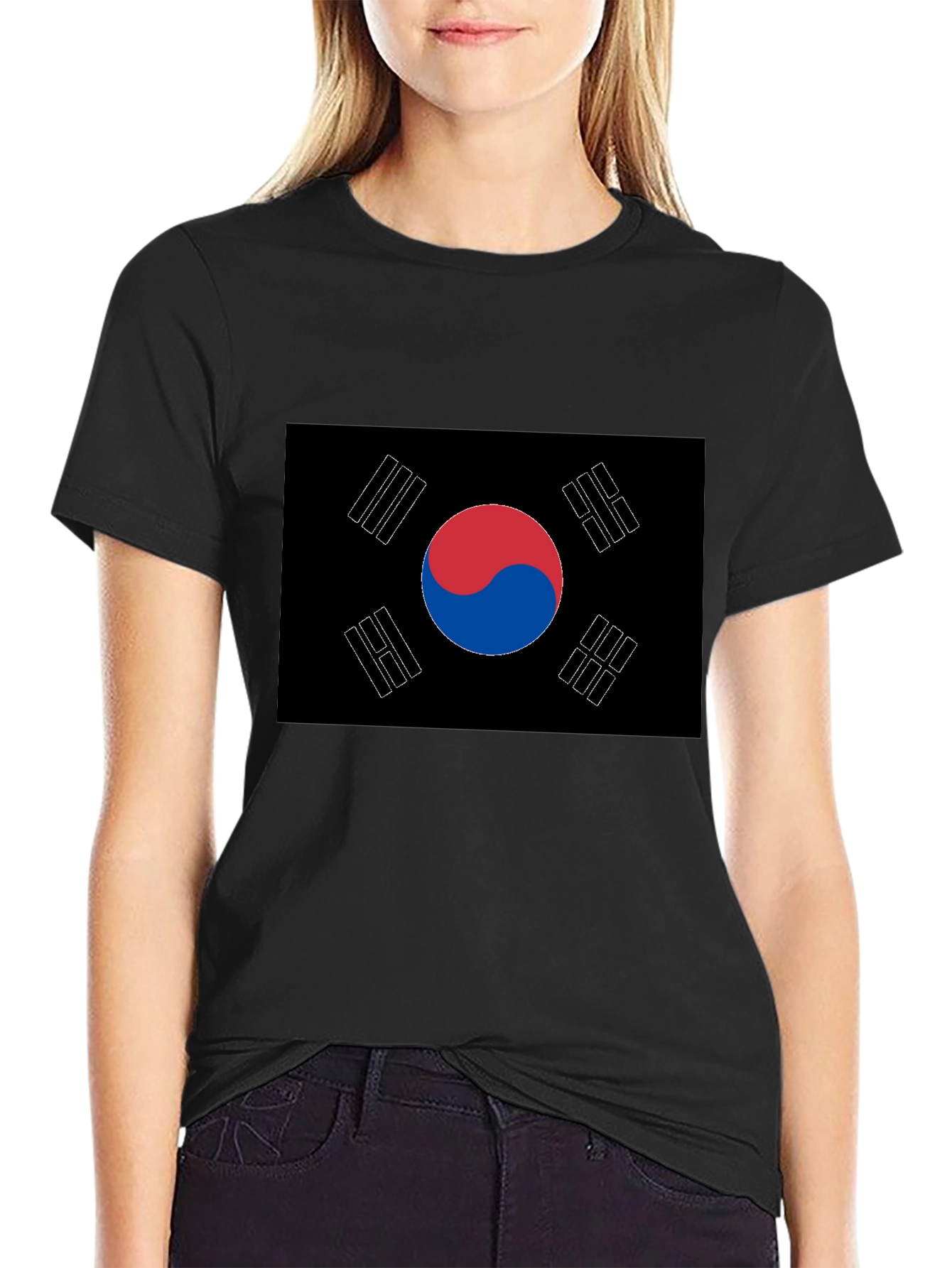 South Korea Flag Graphic Tee - Black Cotton T-Shirt