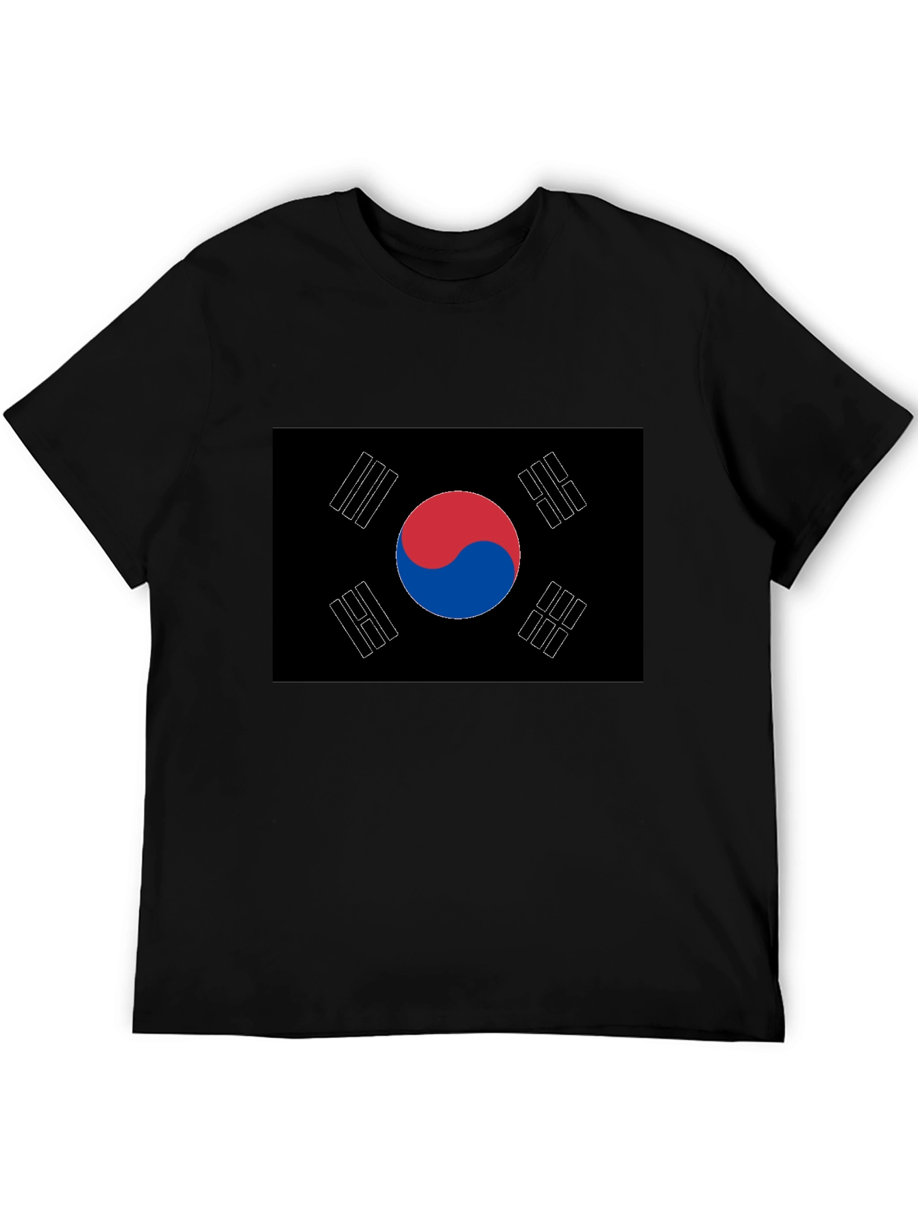 South Korea Flag Graphic Tee - Black Cotton T-Shirt