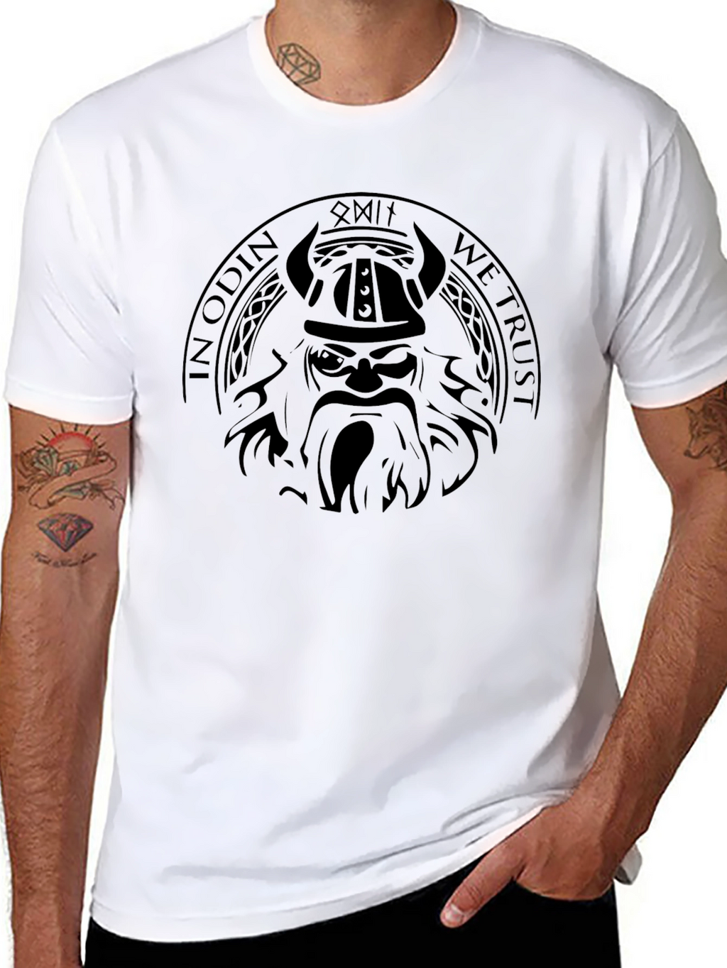 Viking Odin Graphic Print Black T-Shirt