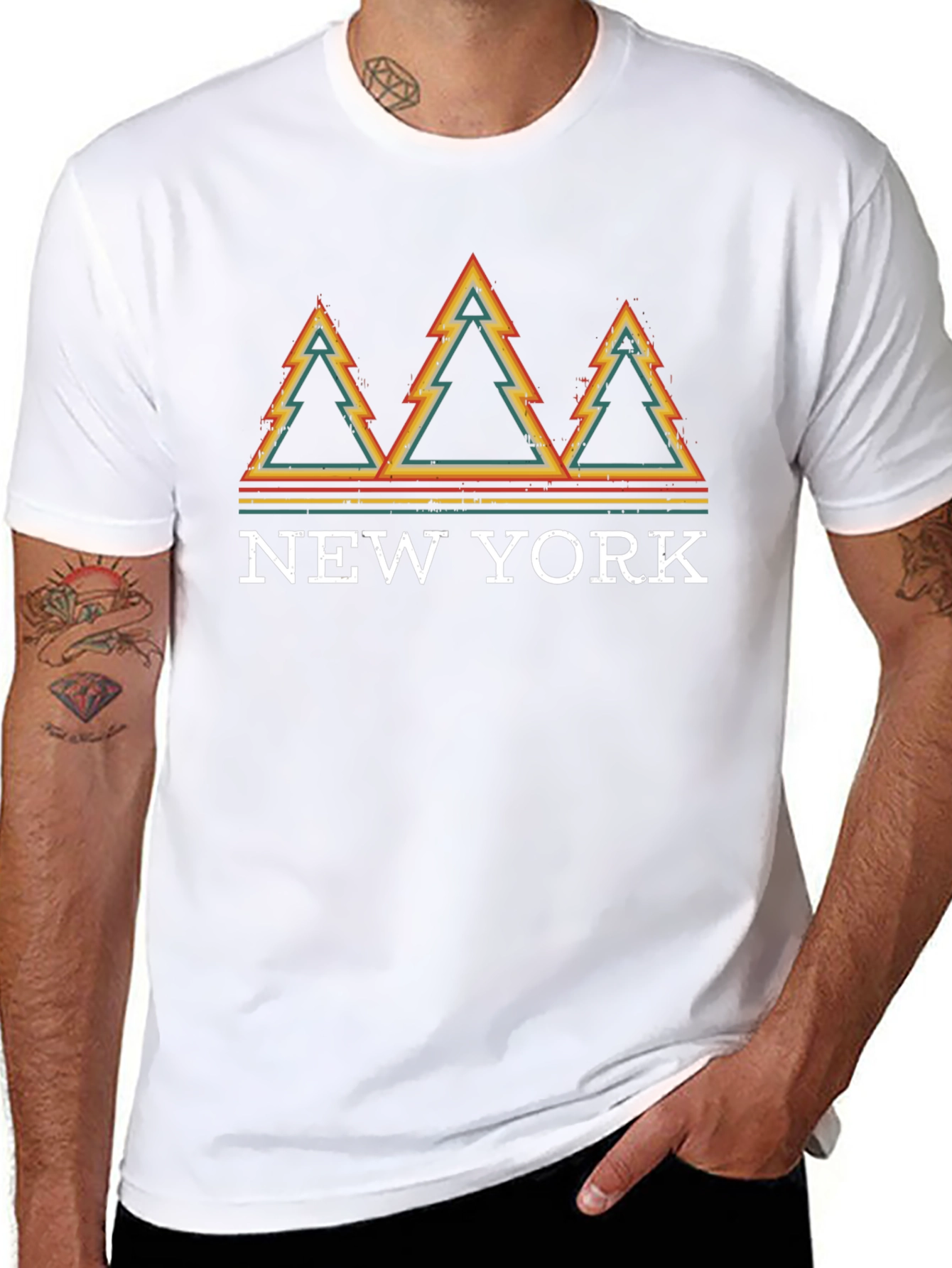 Retro New York Pine Tree Graphic T-Shirt
