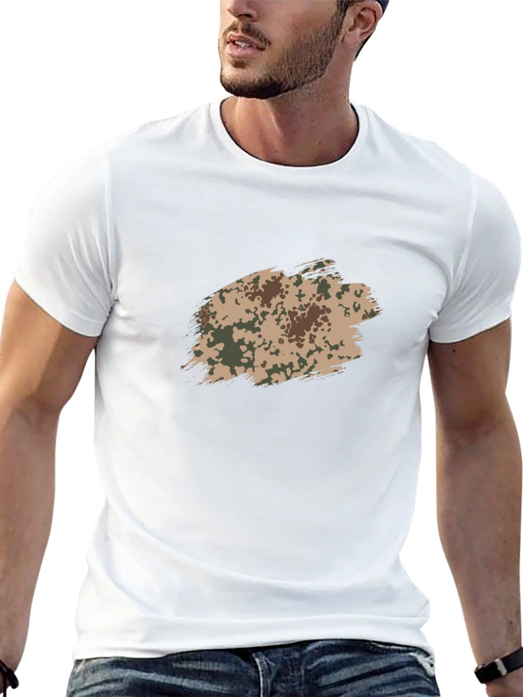 Mens Black T-Shirt with Camo Brushstroke Design