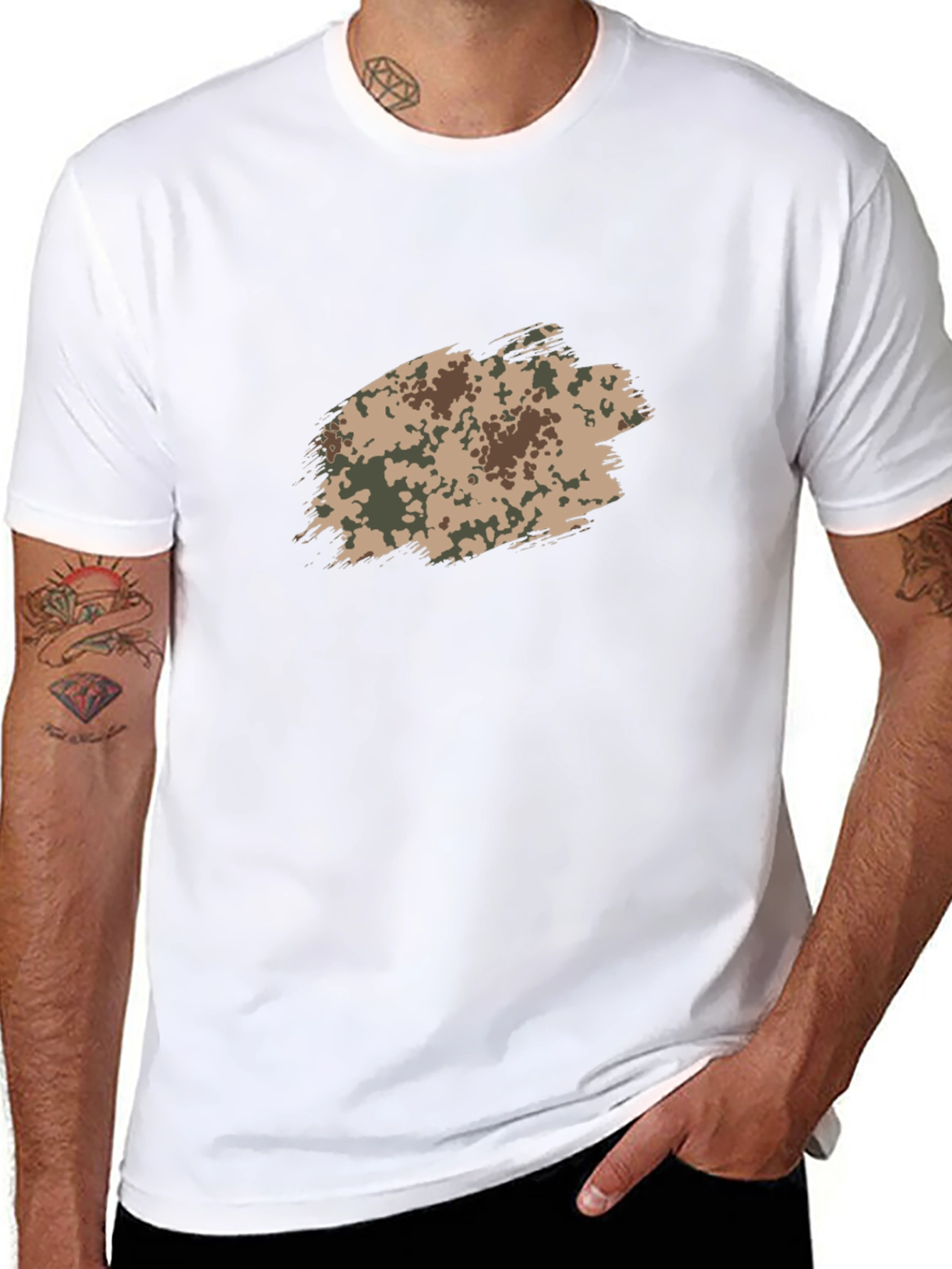Mens Black T-Shirt with Camo Brushstroke Design