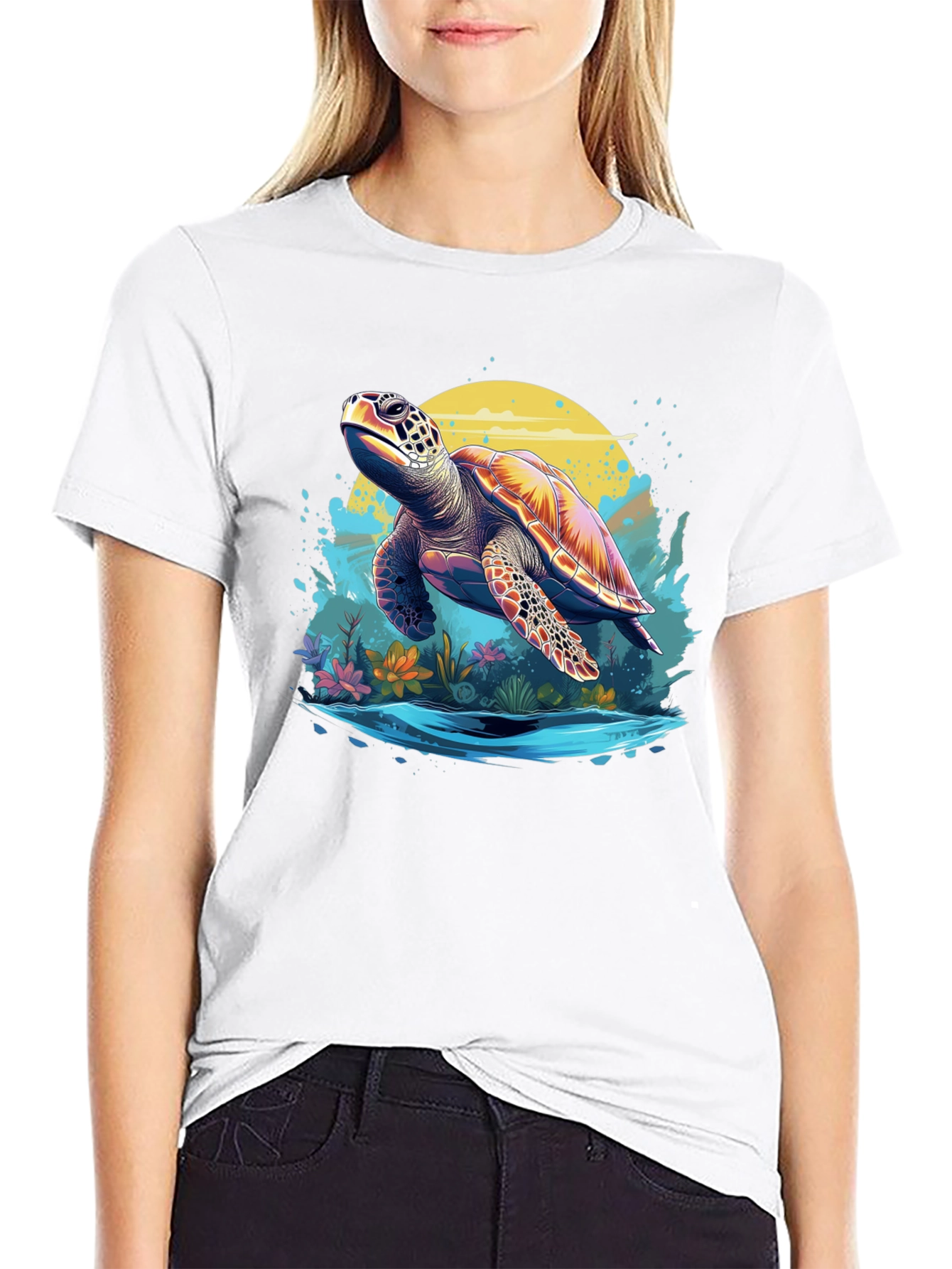 Turtle Graphic Print Black T-Shirt