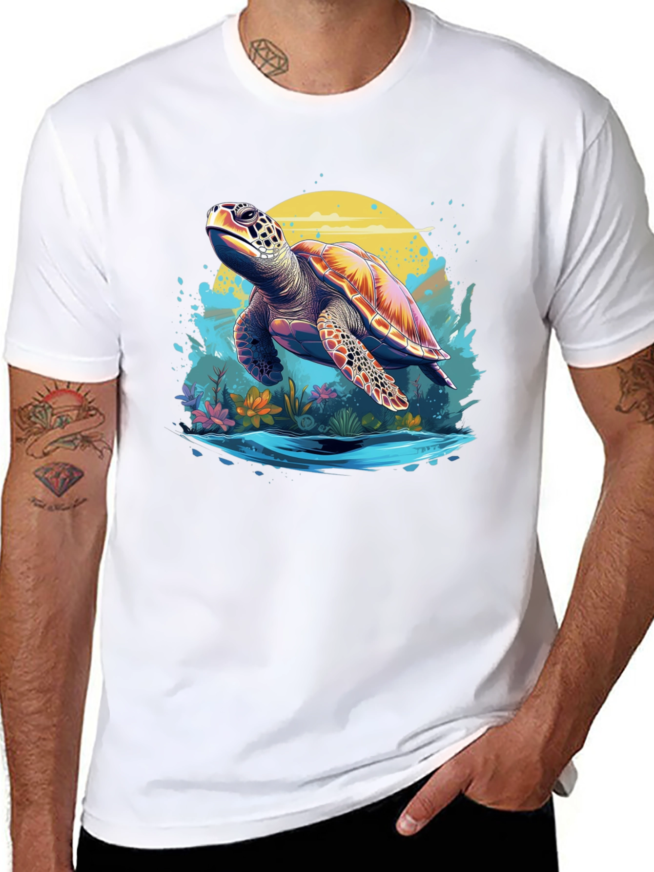 Turtle Graphic Print Black T-Shirt