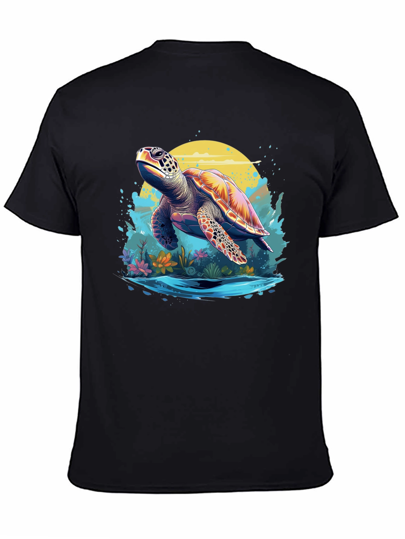 Turtle Graphic Print Black T-Shirt