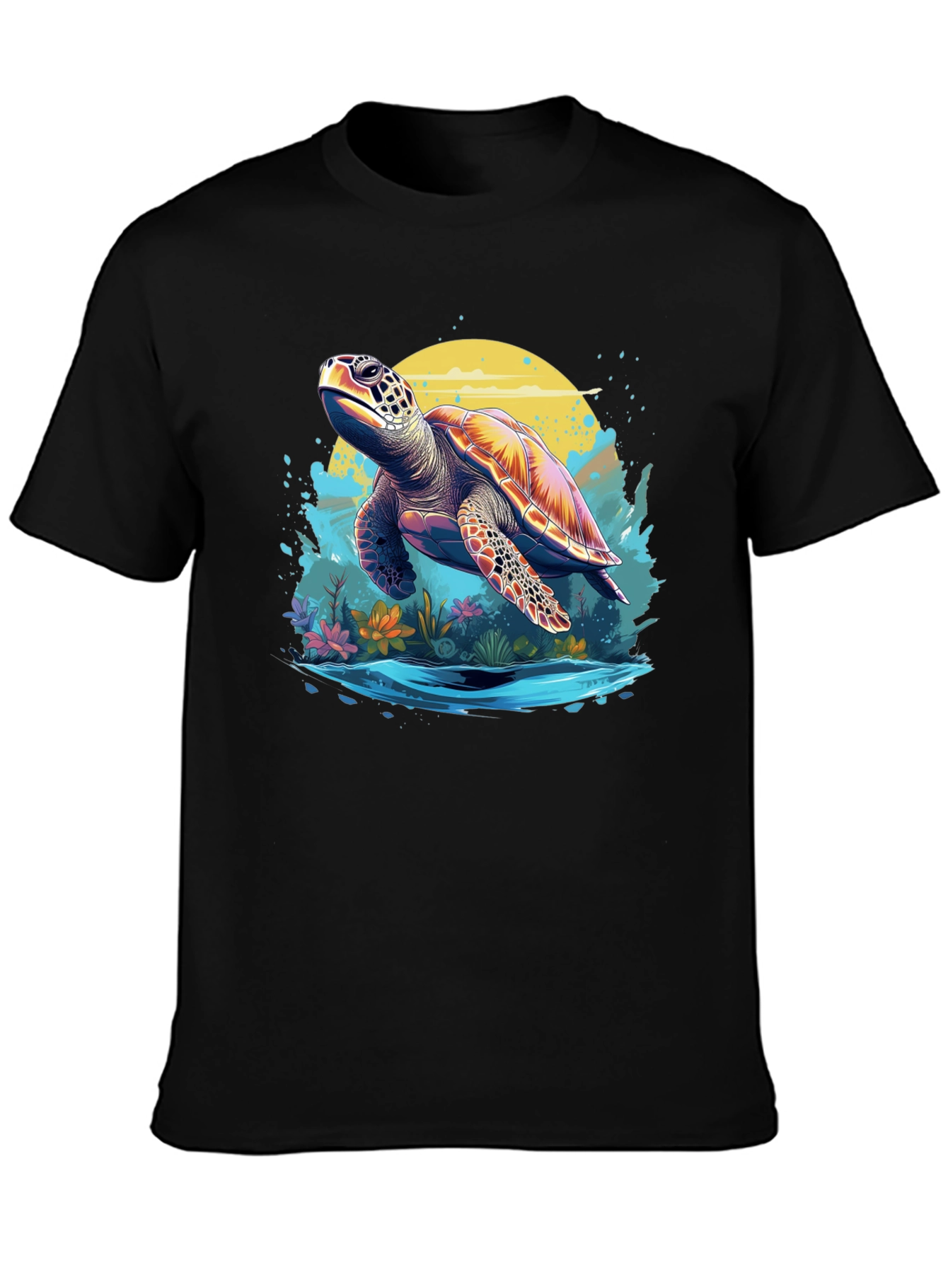 Turtle Graphic Print Black T-Shirt