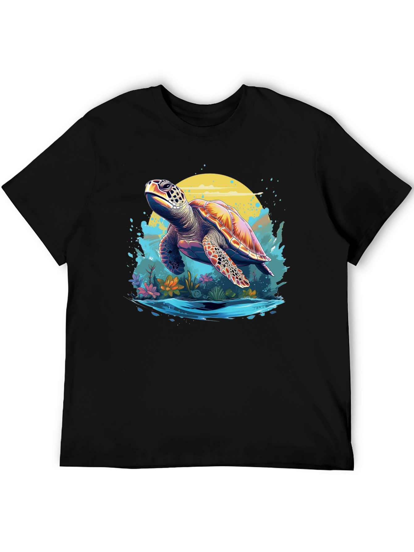Turtle Graphic Print Black T-Shirt