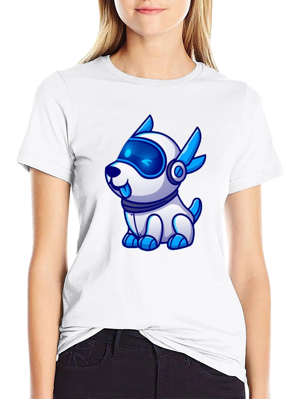 Cool Robot Dog Graphic Tee - Black T-Shirt