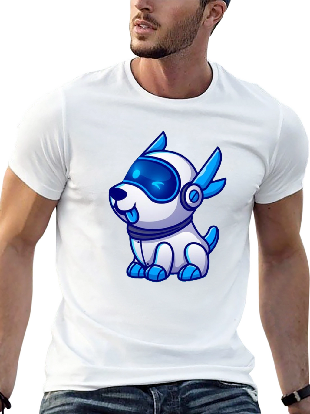 Cool Robot Dog Graphic Tee - Black T-Shirt