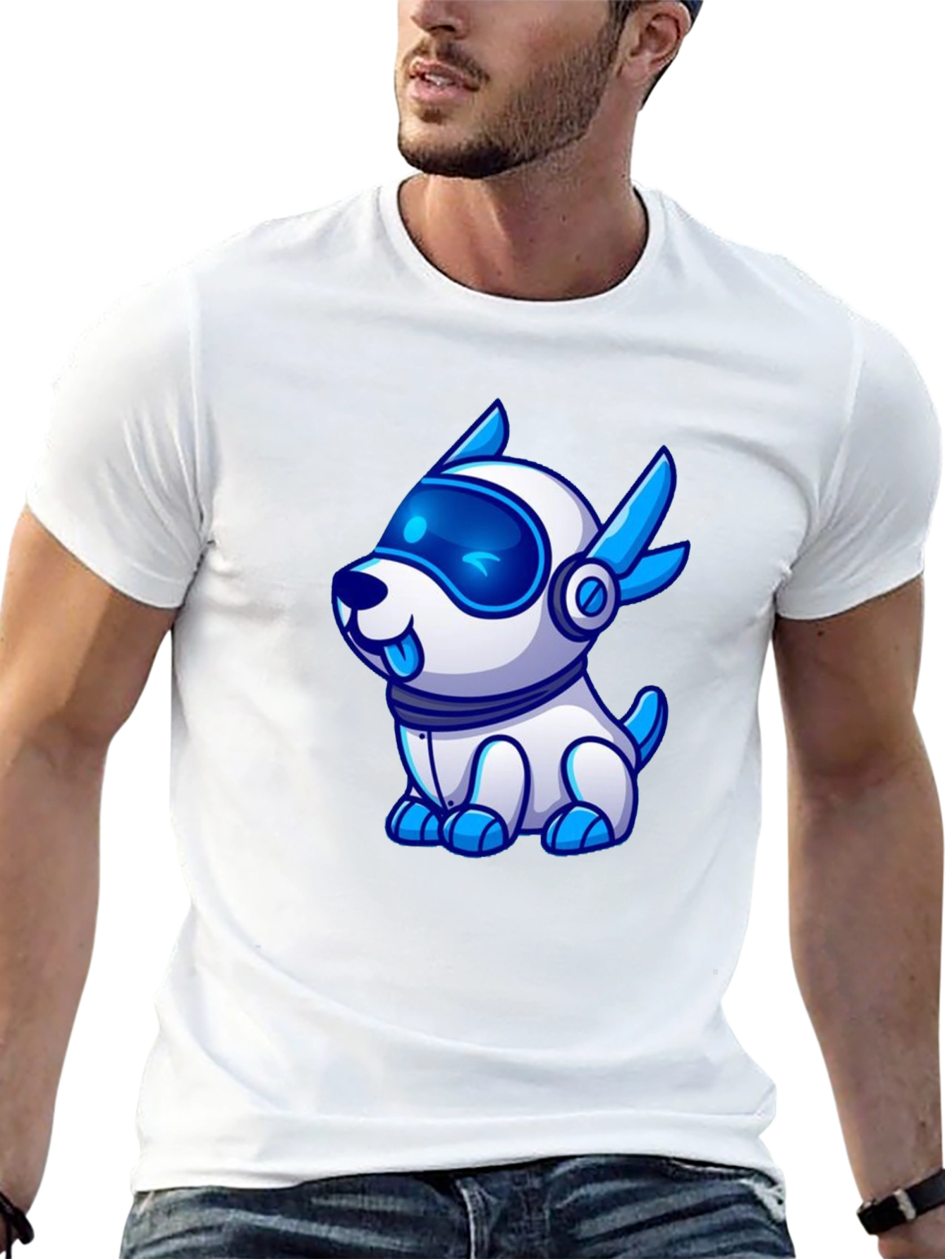 Cool Robot Dog Graphic Tee - Black T-Shirt