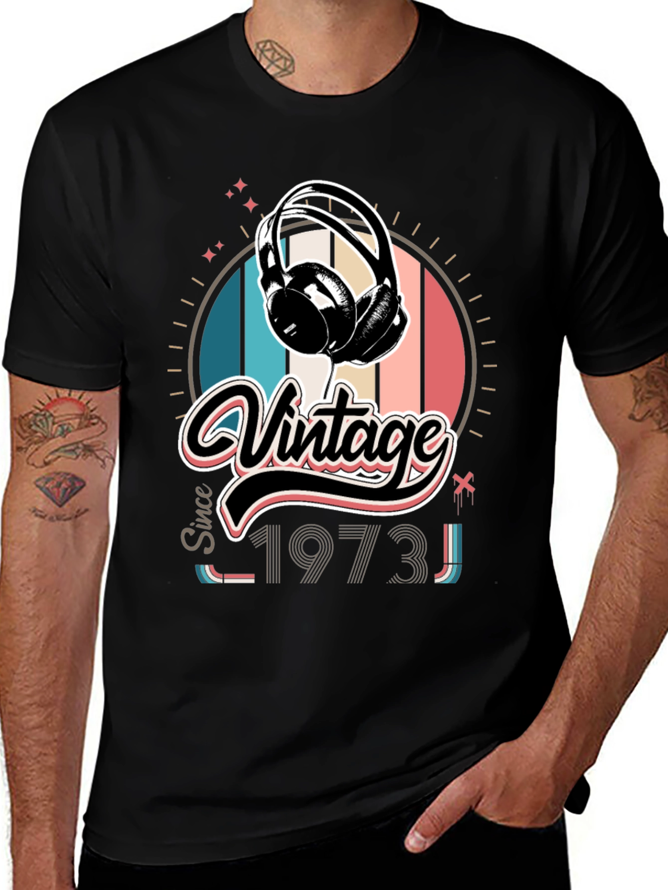 Vintage Since 1973 Headphones Graphic T-Shirt
