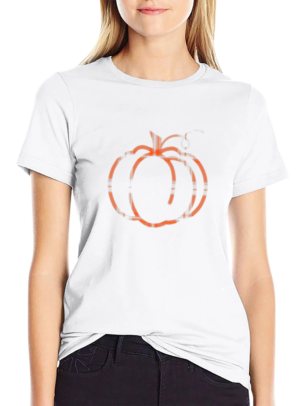 Pumpkin Plaid Graphic Tee - Black Cotton Blend