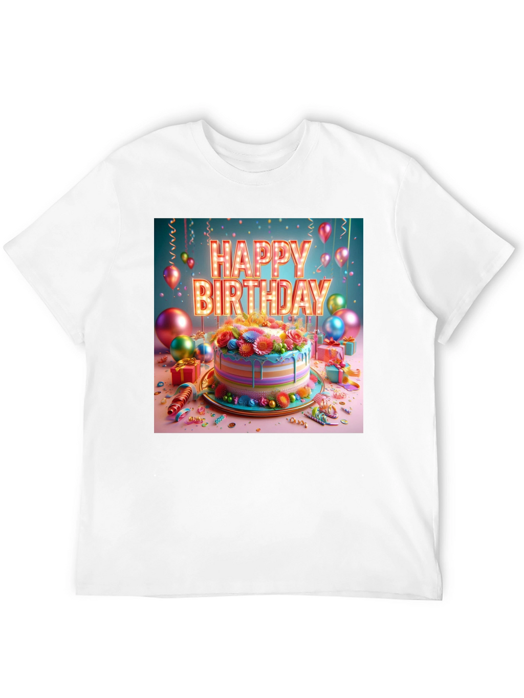 Happy Birthday Cake Graphic Tee - Festive Style!