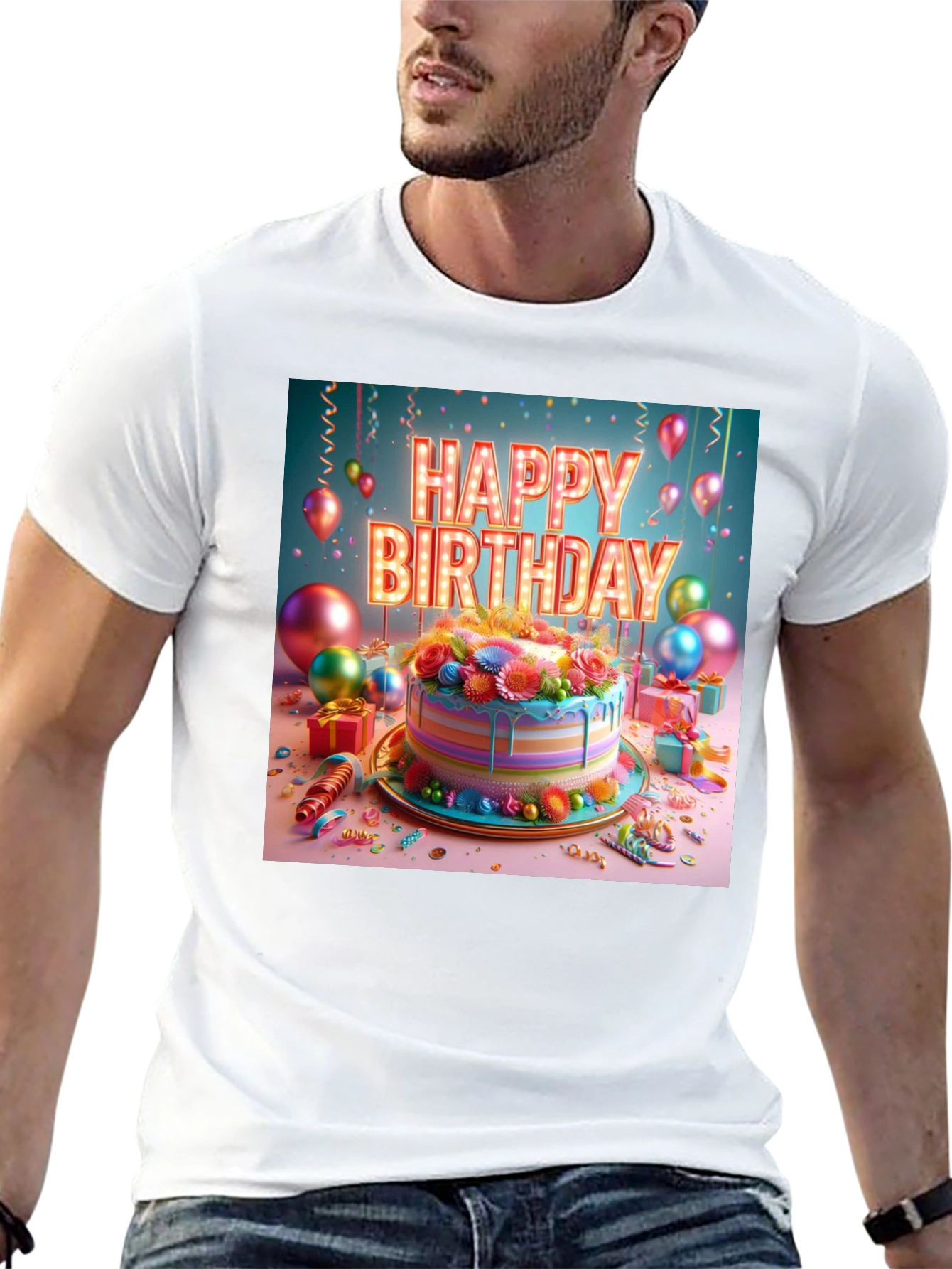 Happy Birthday Cake Graphic Tee - Festive Style!