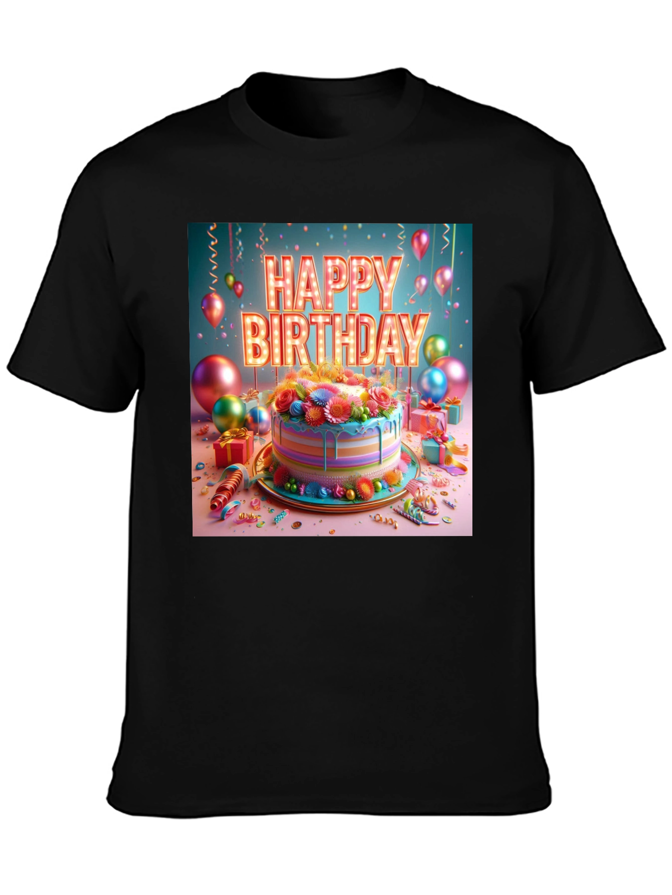 Happy Birthday Cake Graphic Tee - Festive Style!