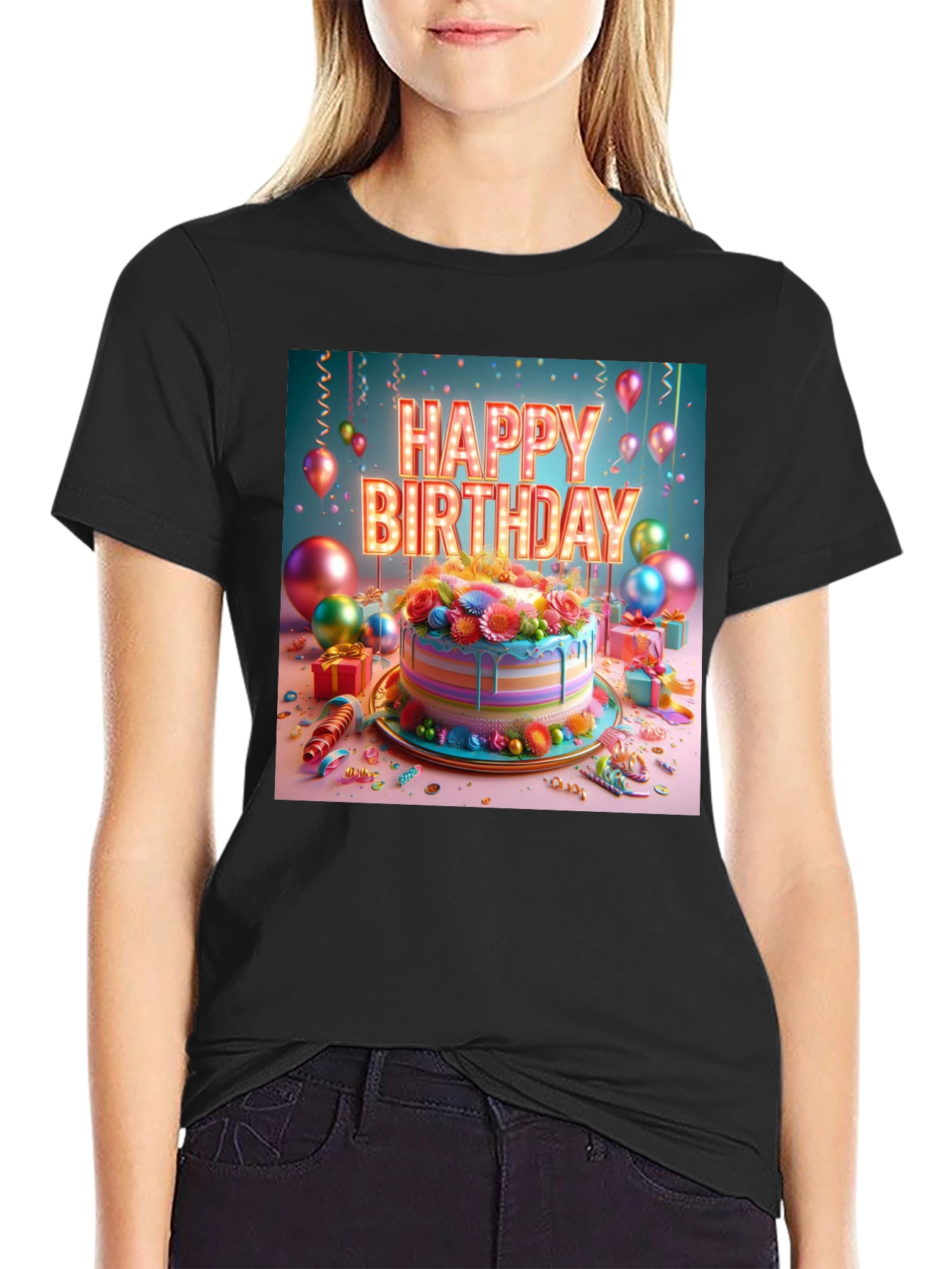 Happy Birthday Cake Graphic Tee - Festive Style!