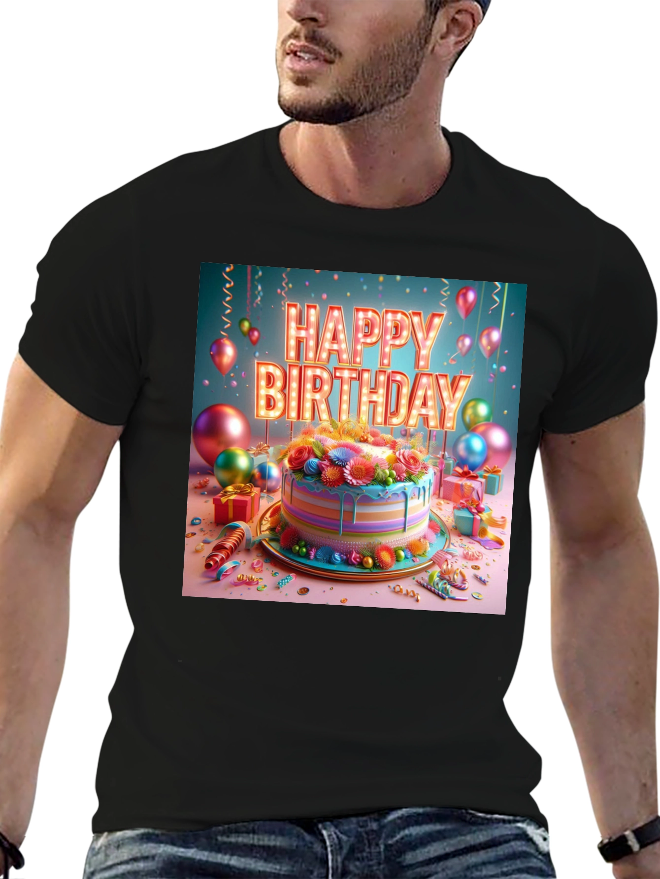Happy Birthday Cake Graphic Tee - Festive Style!