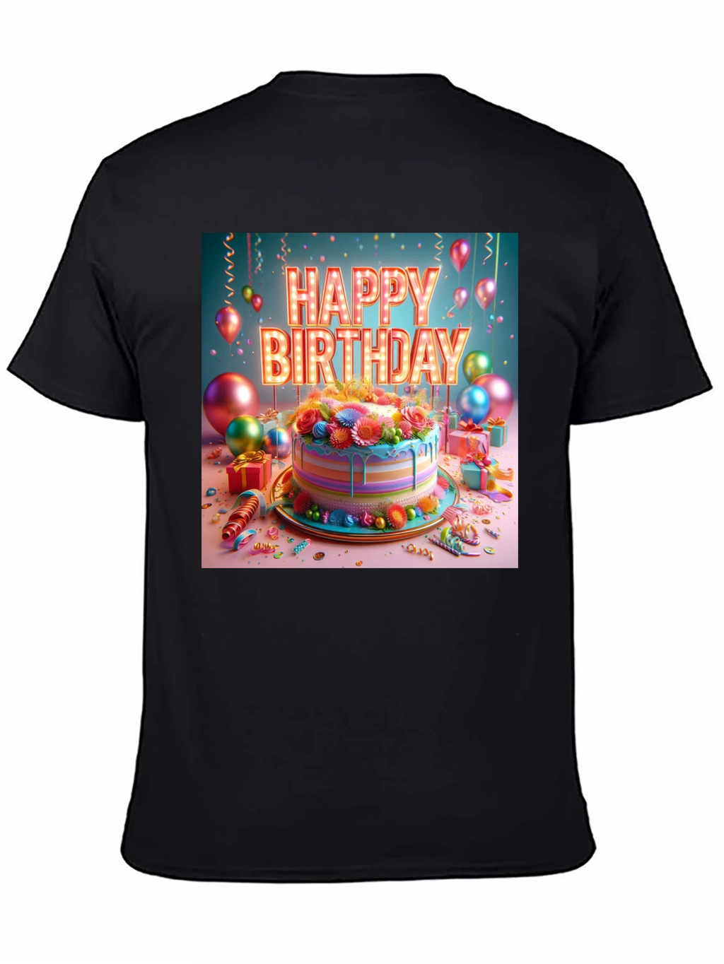 Happy Birthday Cake Graphic Tee - Festive Style!