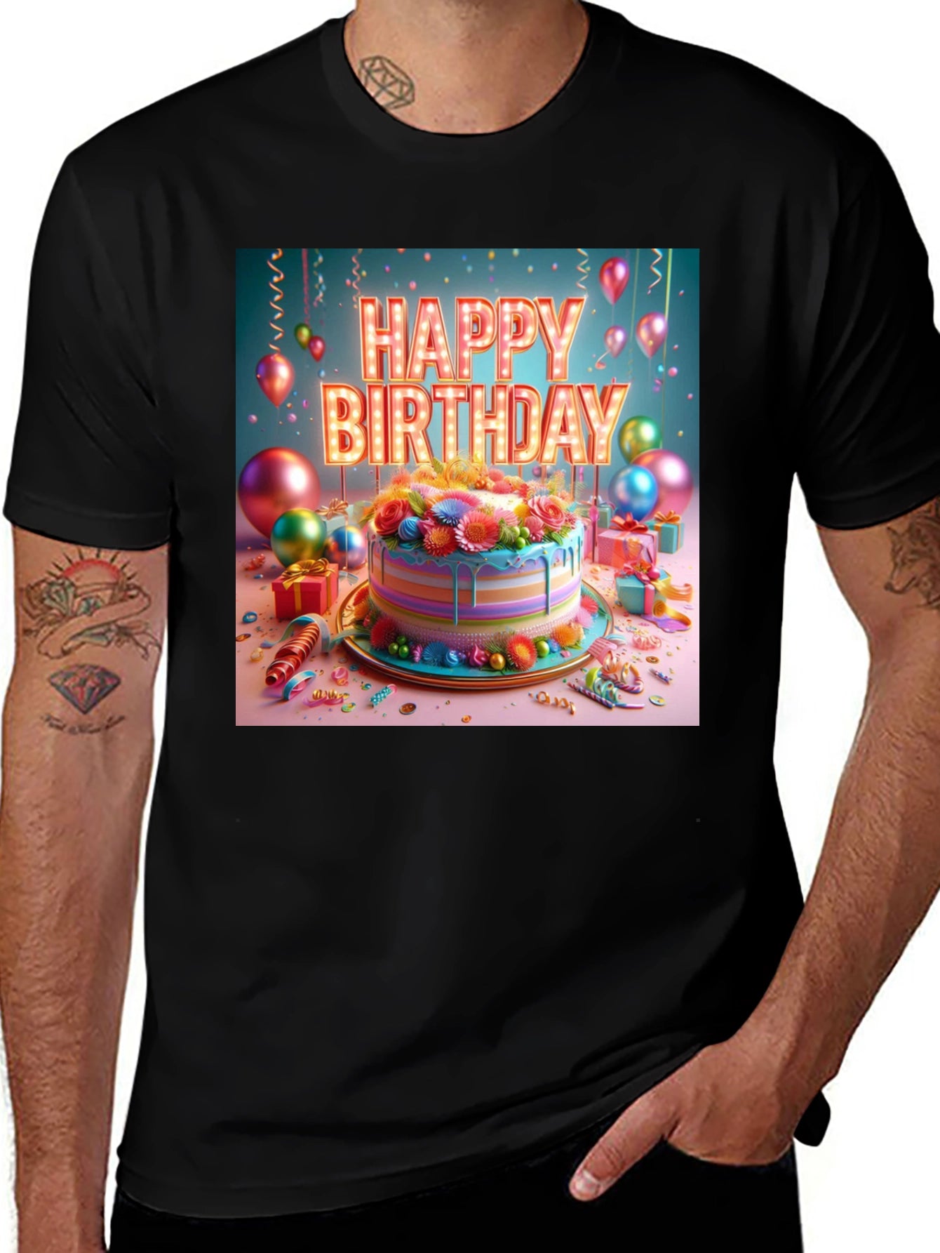 Happy Birthday Cake Graphic Tee - Festive Style!