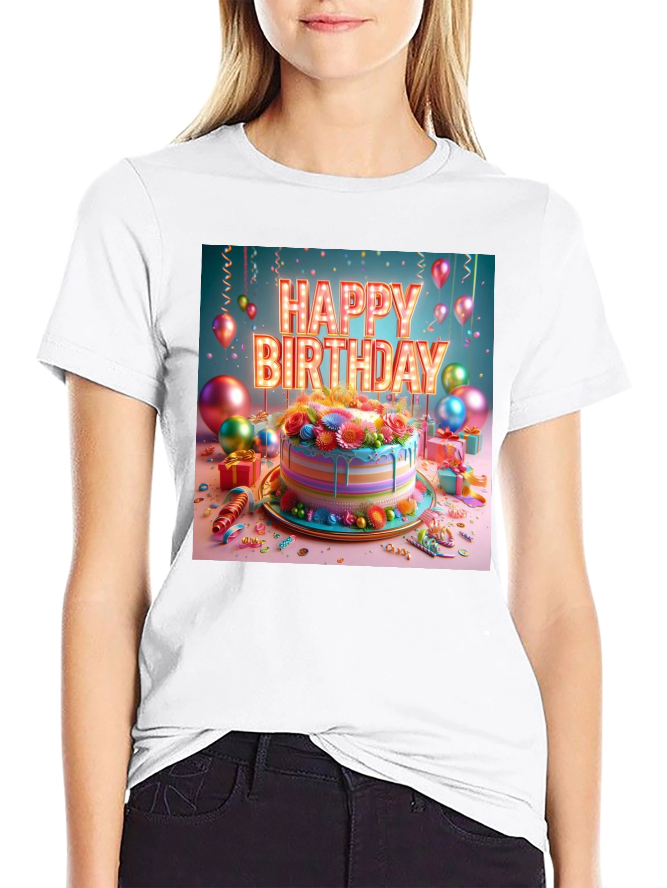 Happy Birthday Cake Graphic Tee - Festive Style!